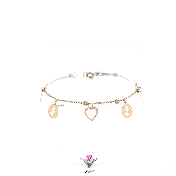 دستبند طلا زنانه فانتزی قلبی و فرشته