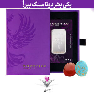 باندل شمش نقره توکنیکو 1 اونسی (999.9) به همراه سنگ فیروزه + عقیق رایگان