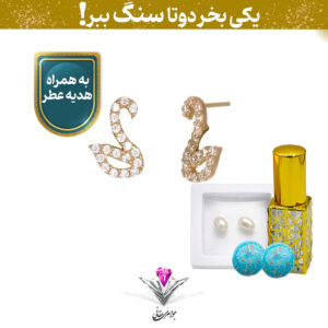 ⭐باندل گوشواره طلا زنانه فانتزی قو TKU به همراه دو عدد مروارید + دو عدد سنگ فیروزه و عطر رایگان⭐