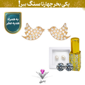 ⭐باندل گوشواره طلا زنانه فانتزی توییتر TKU به همراه دو عدد مروارید + دو عدد سنگ موزانایت و عطر رایگان⭐